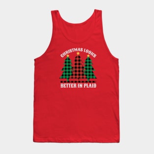 Christmas Looks Better in Plaid // Buffalo Plaid Christmas Trees Tank Top